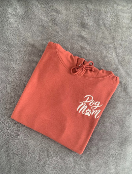 Bluza z kapturem -Rdza M - haft na lewej piersi - Dog Mom - Nadanie 24H!