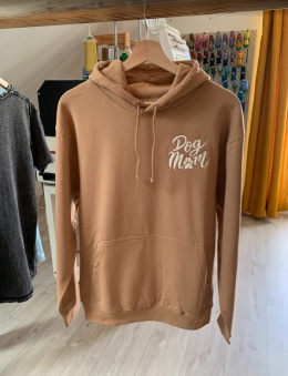 Bluza z kapturem -Latte M - haft na lewej piersi - Dog Mom - Nadanie 24H!