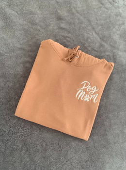 Bluza z kapturem -Latte M - haft na lewej piersi - Dog Mom - Nadanie 24H!