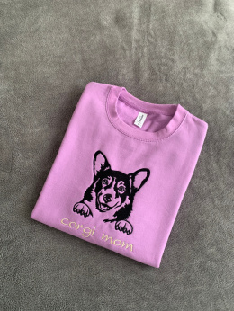 Bluza z kapturem - haft na środku bluzy - Corgi Mom