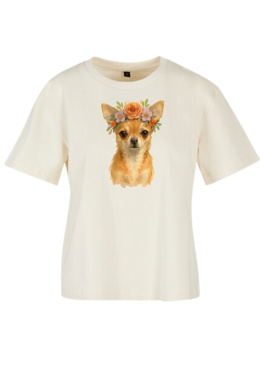 Koszulka w luźnym fasonie - Chihuahua w kwiecistym wianku
